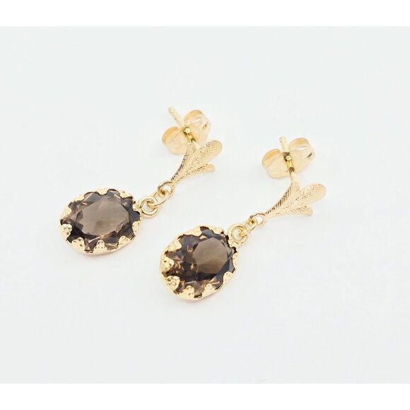 Beautiful 14K Solid Yellow Gold Dangle Drop Hanging Tourmaline Stud Earrings - Picture 6 of 10